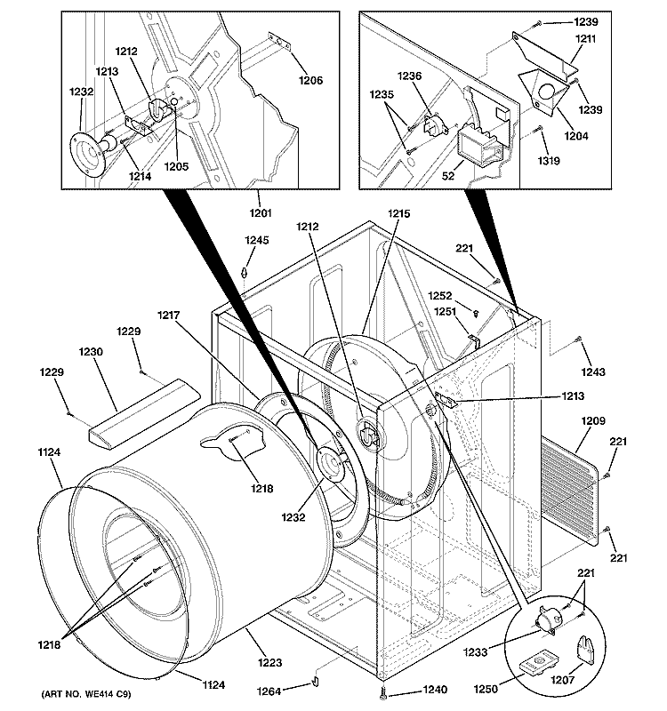 CABINET & DRUM Diagram and Parts List for DCB330EB3KC  General Electric Dryer