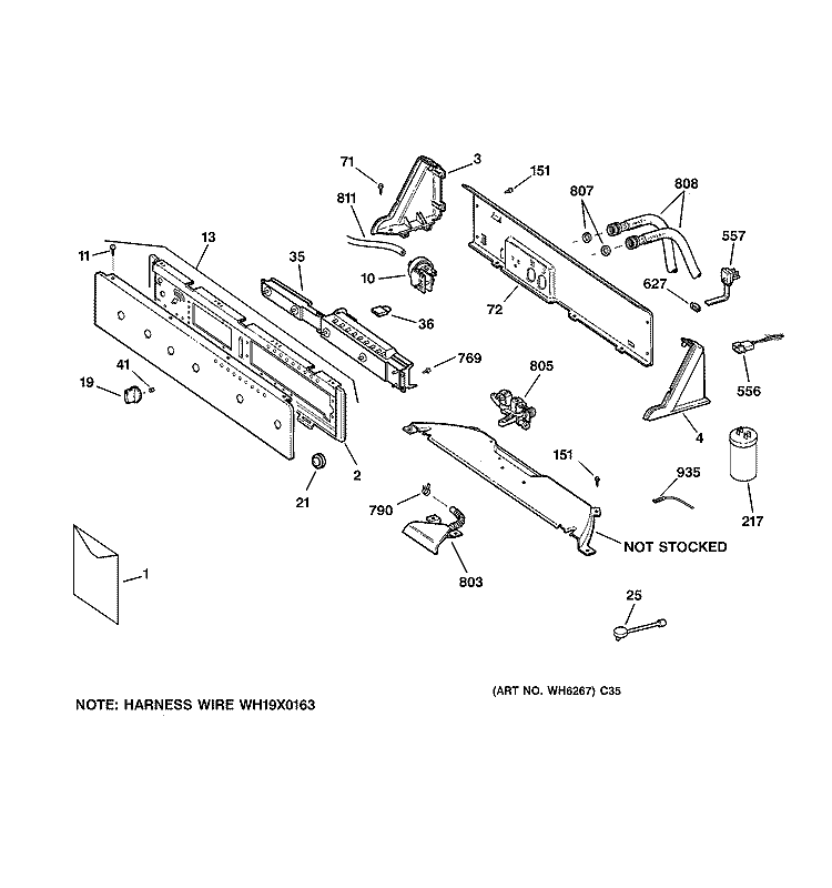 CONTROLS & BACKSPLASH Diagram and Parts List for WHDSE820C1WW  General Electric Washer