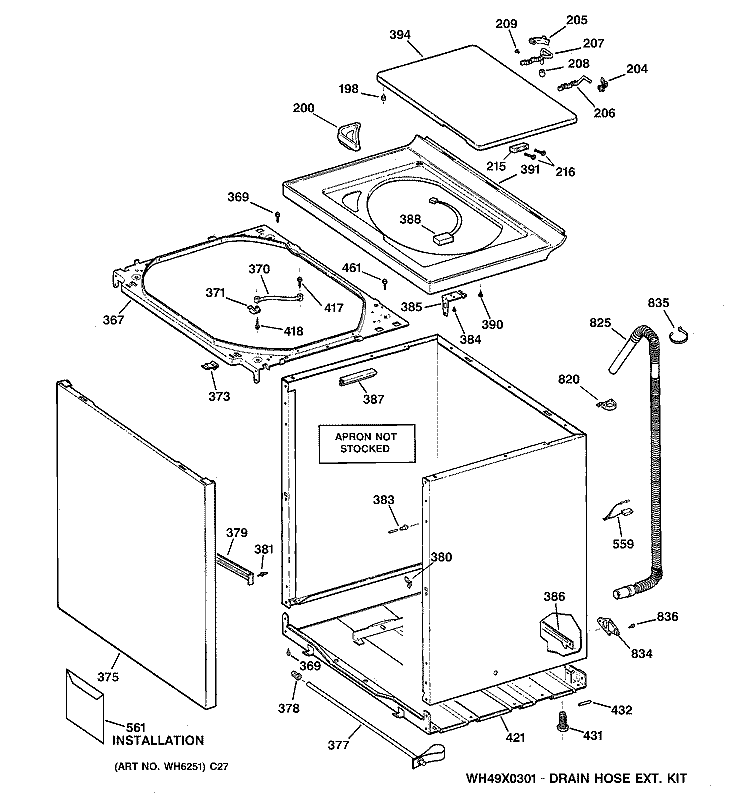 CABINET, COVER & FRONT PANEL Diagram and Parts List for WHDSE820C1WW  General Electric Washer