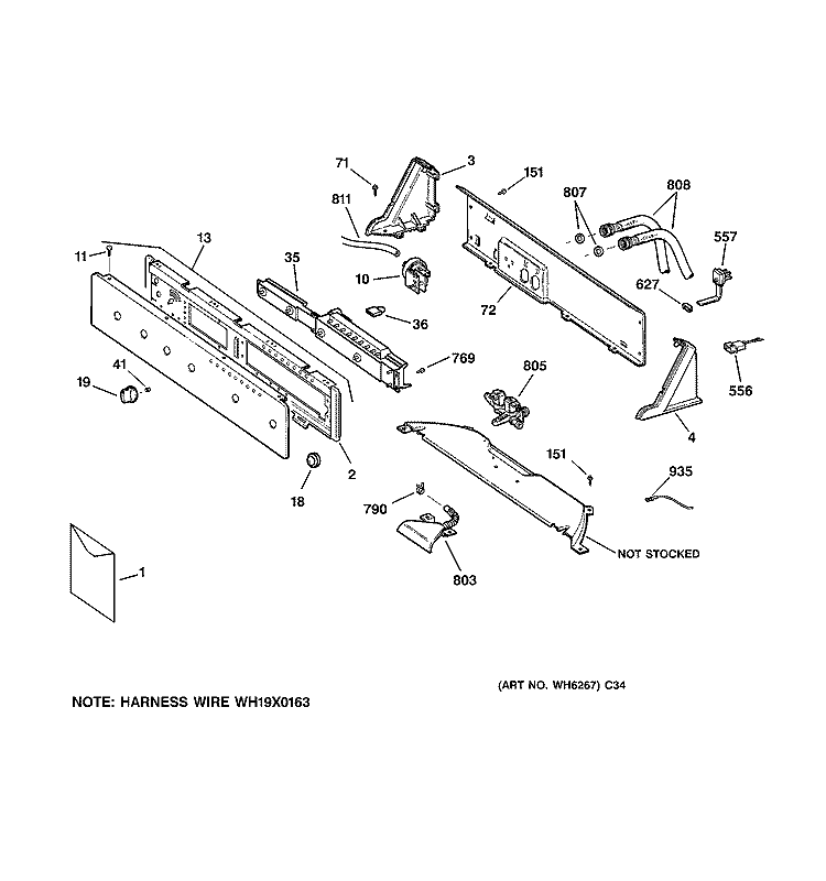 CONTROLS & BACKSPLASH Diagram and Parts List for WJSE4150B3WW  General Electric Washer