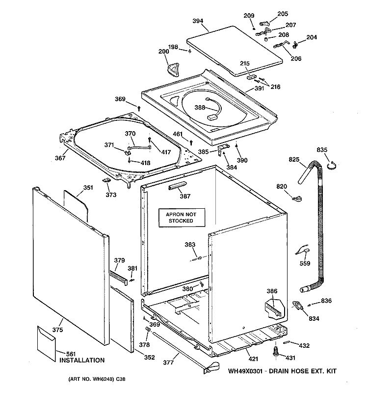 CABINET, COVER & FRONT PANEL Diagram and Parts List for WLE6500B3WW  General Electric Washer
