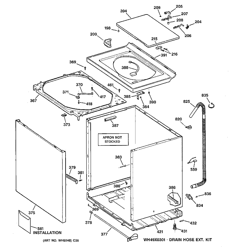 CABINET, COVER & FRONT PANEL Diagram and Parts List for WMSE3140A3WW  General Electric Washer