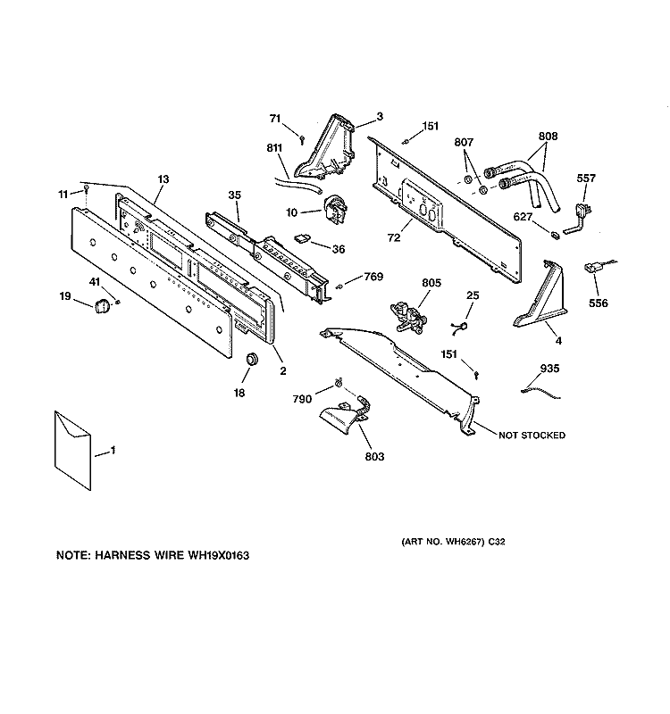 CONTROLS & BACKSPLASH Diagram and Parts List for WSSE5210B3WW  General Electric Washer