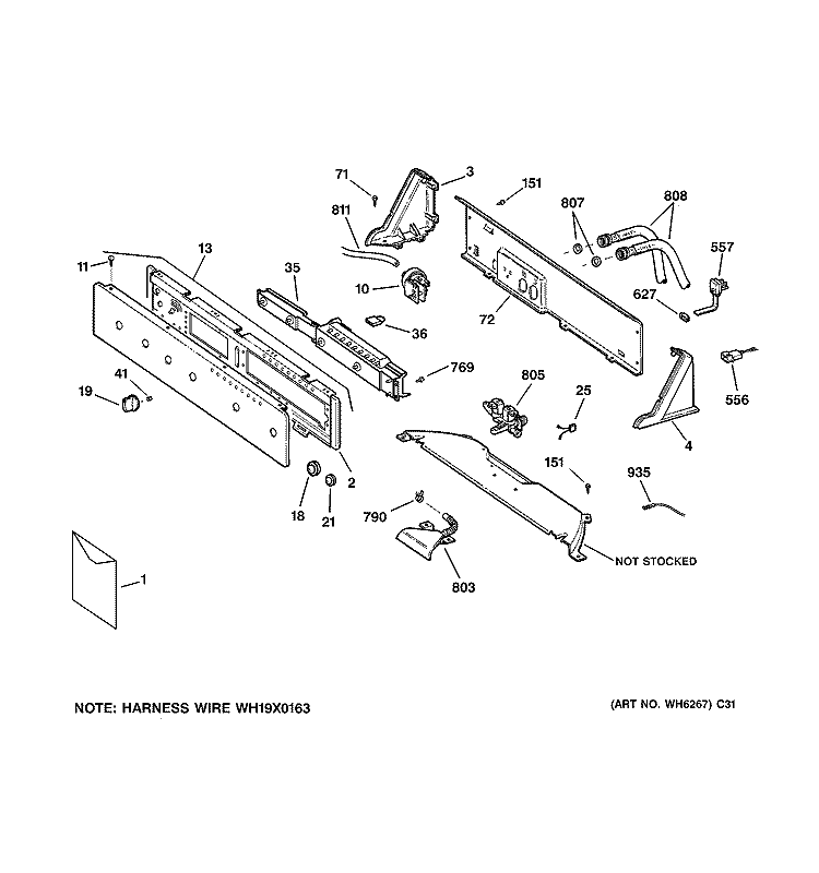 CONTROLS & BACKSPLASH Diagram and Parts List for WWSE6260B3CC  General Electric Washer