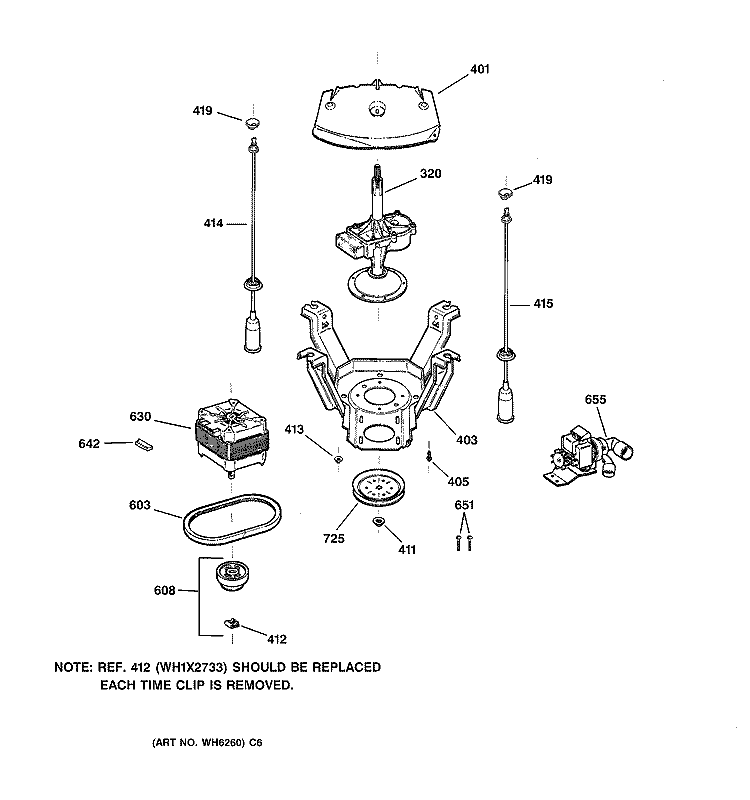 SUSPENSION, PUMP & DRIVE COMPONENTS Diagram and Parts List for WWSE6260B3CC  General Electric Washer