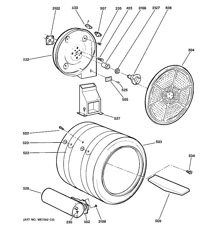DRUM Diagram and Parts List for DPXB515GB0CC  General Electric Dryer
