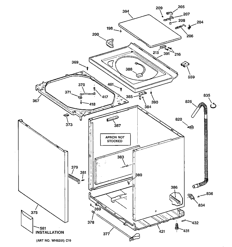 CABINET, COVER & FRONT PANEL Diagram and Parts List for WBSE3120B2WW  General Electric Washer