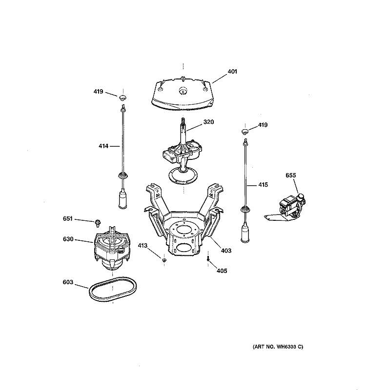 SUSPENSION, PUMP & DRIVE COMPONENTS Diagram and Parts List for WBSE3120B2WW  General Electric Washer