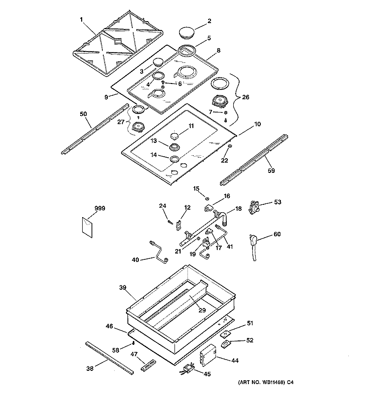 COOKTOP Diagram and Parts List for ZGW124EN3SS  General Electric Cooktop