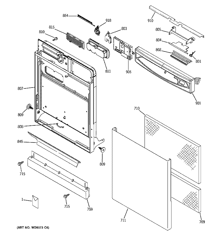 ESCUTCHEON & DOOR ASSEMBLY Diagram and Parts List for GSD6600G00CC  General Electric Dishwasher