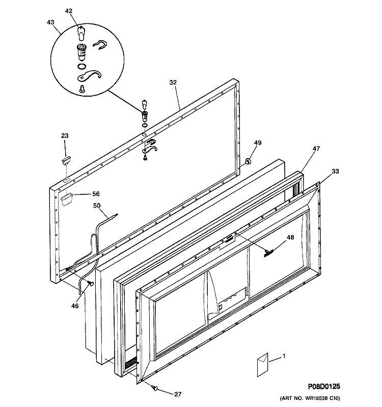 DOOR Diagram and Parts List for FCM7DMBWH  General Electric Freezer