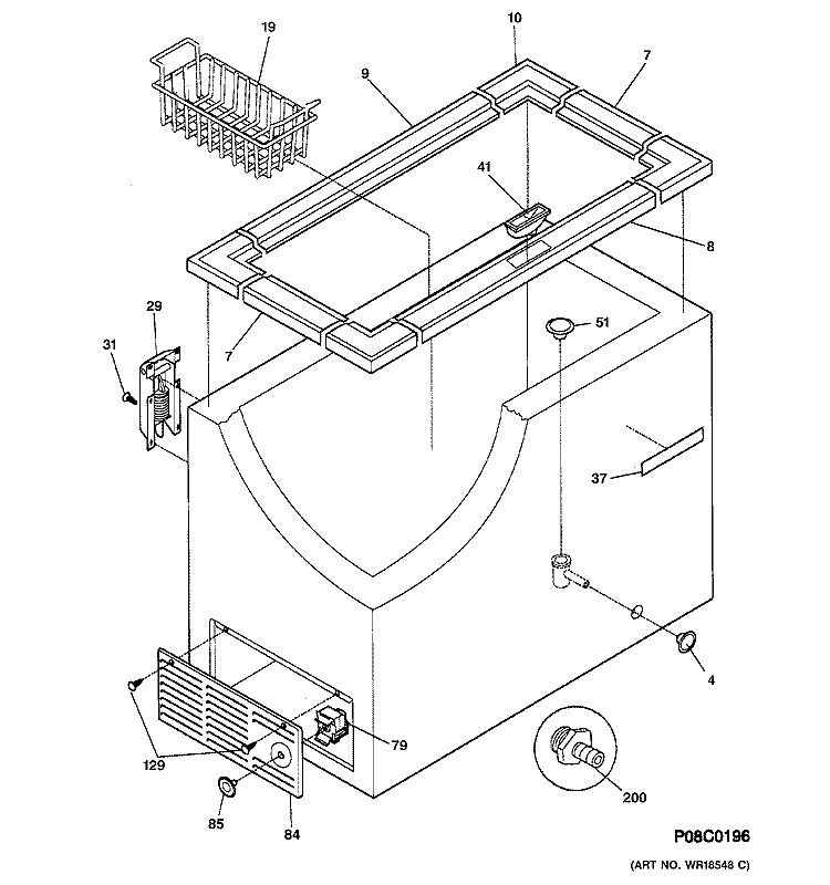 CABINET Diagram and Parts List for FCM7DMBWH  General Electric Freezer