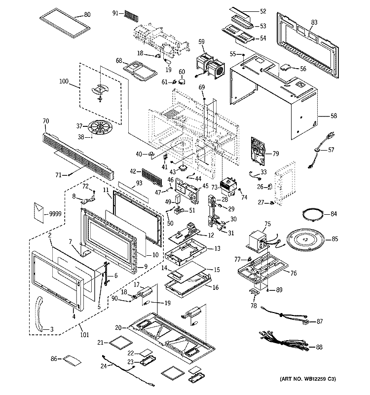 MICROWAVE Diagram and Parts List for JVM1430WD001  General Electric Microwave