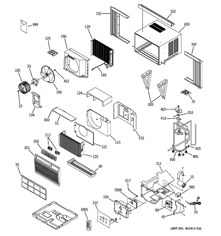 ROOM AIR CONDITIONER Diagram and Parts List for ASW18DCS1  General Electric Air Conditioner