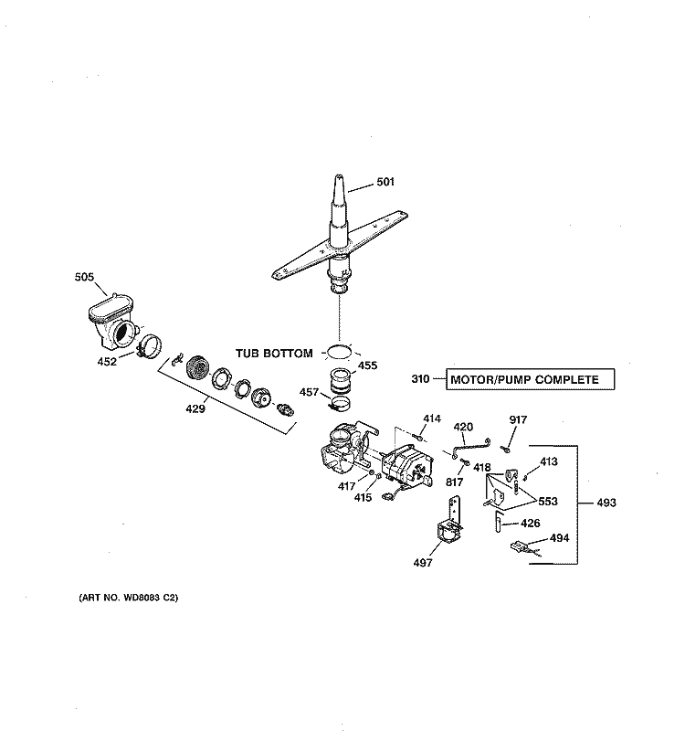 MOTOR - PUMP MECHANISM Diagram and Parts List for GSC3200F01BL  General Electric Dishwasher