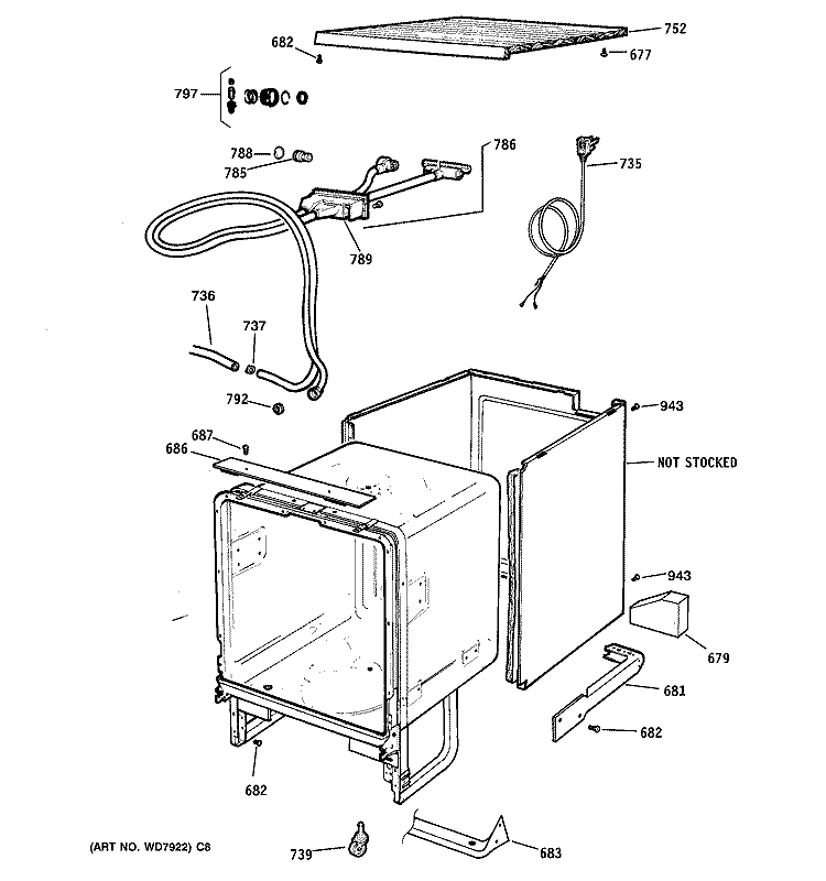 CABINET & EXTERIOR PARTS Diagram and Parts List for GSC3200F01BL  General Electric Dishwasher