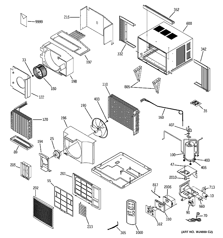 ROOM AIR CONDITIONER Diagram and Parts List for ASM24DDS1  General Electric Air Conditioner