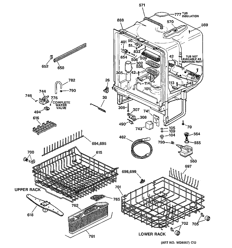 BODY PARTS Diagram and Parts List for EDW2020F01BB  General Electric Dishwasher