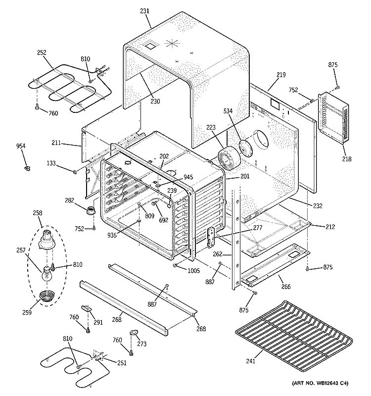 LOWER BODY Diagram and Parts List for JTP28SF1SS  General Electric Microwave Oven Combo