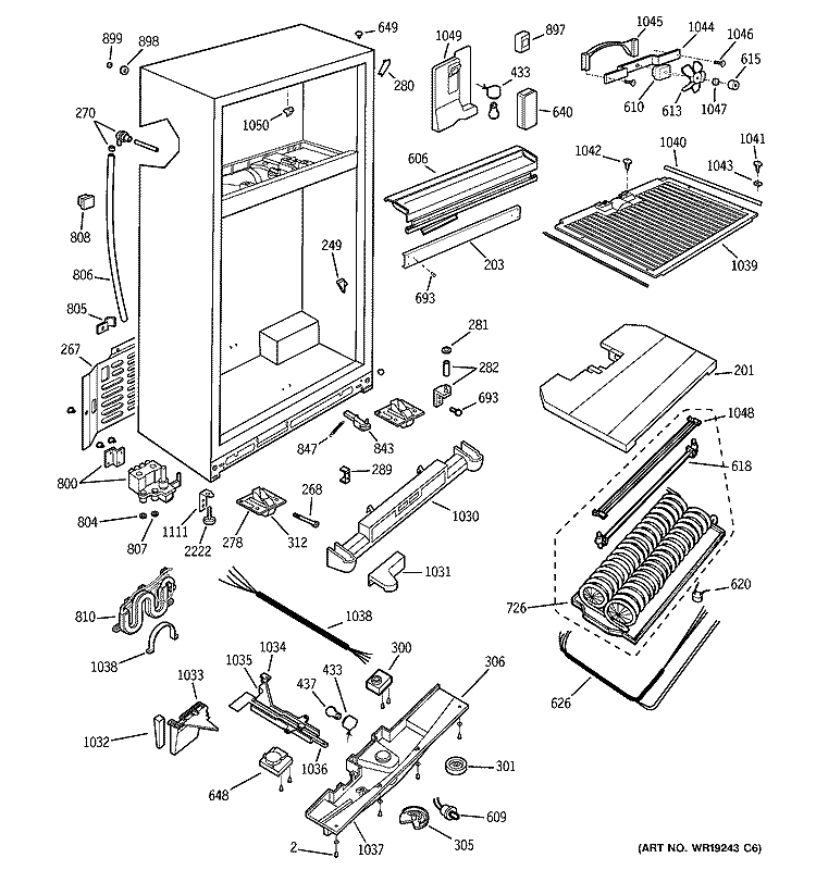 CABINET Diagram and Parts List for TNX22PRCALAA  General Electric Refrigerator