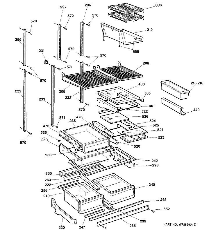 SHELVES Diagram and Parts List for TNX22PRCALAA  General Electric Refrigerator
