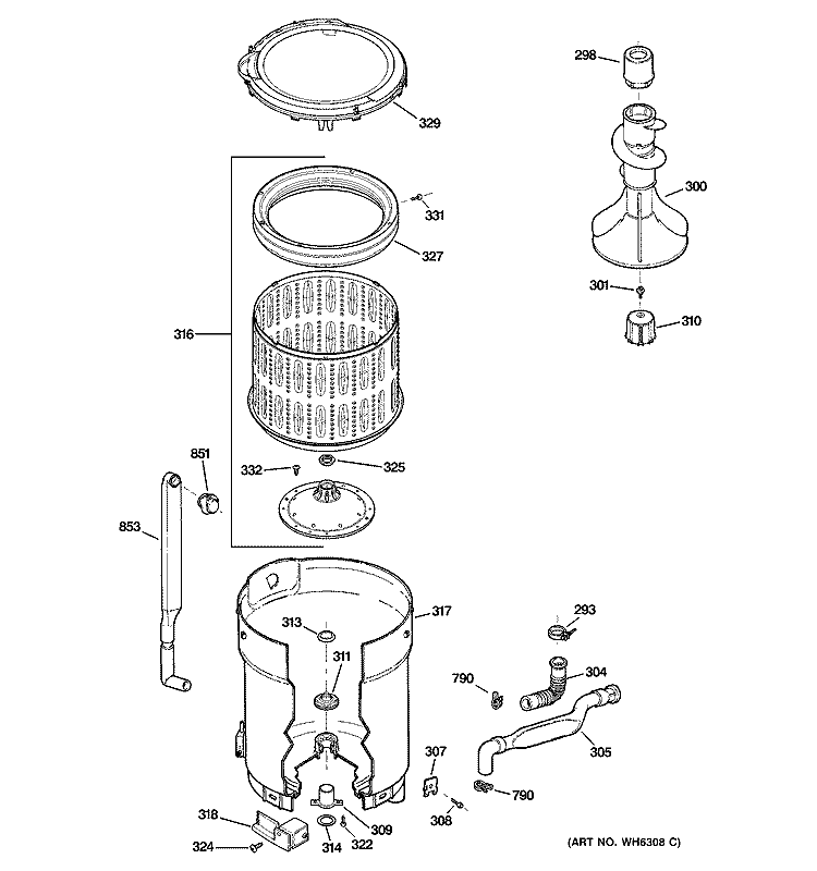 TUB, BASKET & AGITATOR Diagram and Parts List for WPRB9220C0CC  General Electric Washer