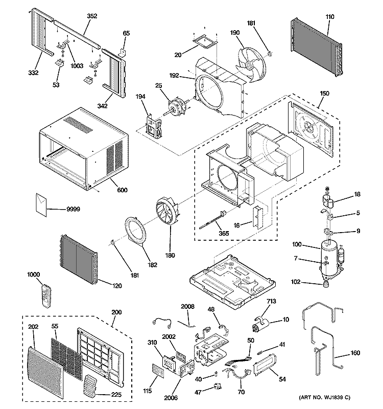 ROOM AIR CONDITIONER Diagram and Parts List for AGL14ABG1  General Electric Air Conditioner