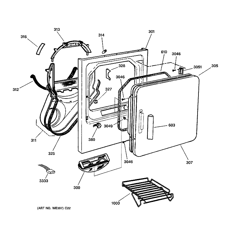 FRONT PANEL & DOOR Diagram and Parts List for DPSE592EA2AA  General Electric Dryer