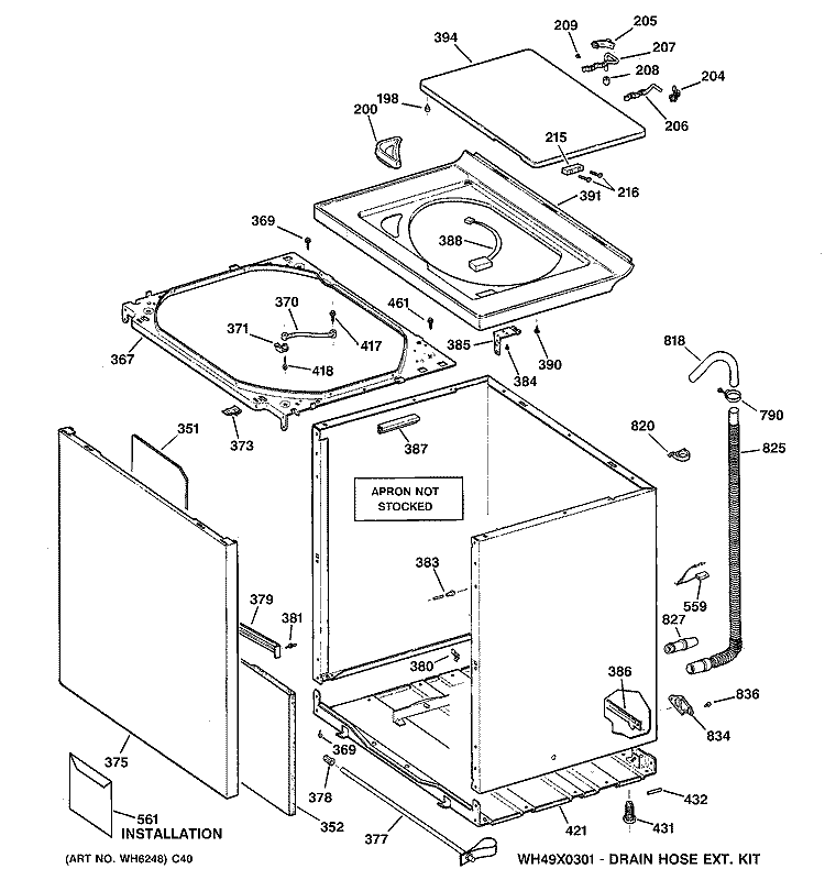 CABINET, COVER & FRONT PANEL Diagram and Parts List for WNCD2050B9WC  General Electric Washer