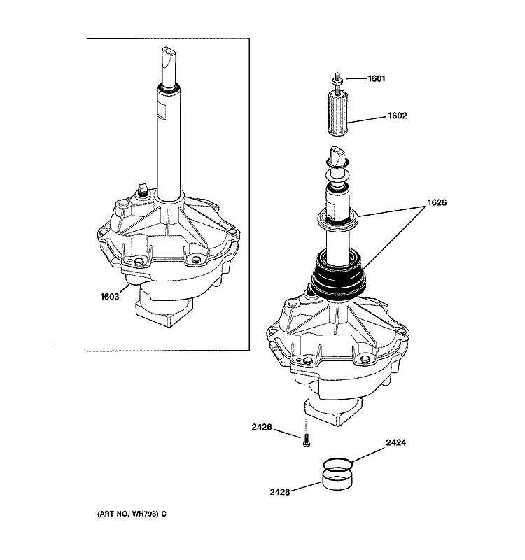 TRANSMISSION Diagram and Parts List for WSM2700WBWW  General Electric Washer Dryer Combo