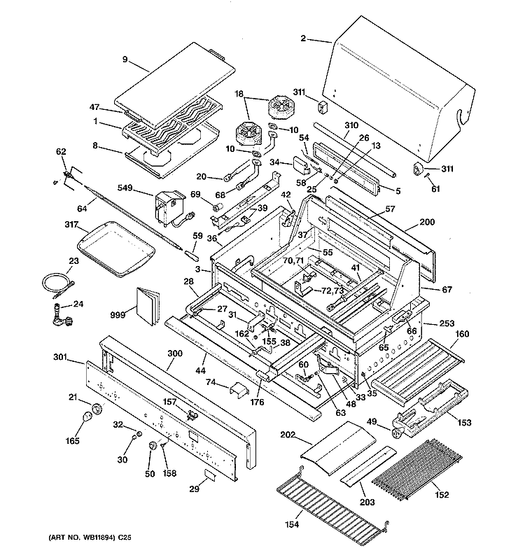 GAS GRILL PARTS Diagram and Parts List for ZGG36L21C2SS  General Electric Grill