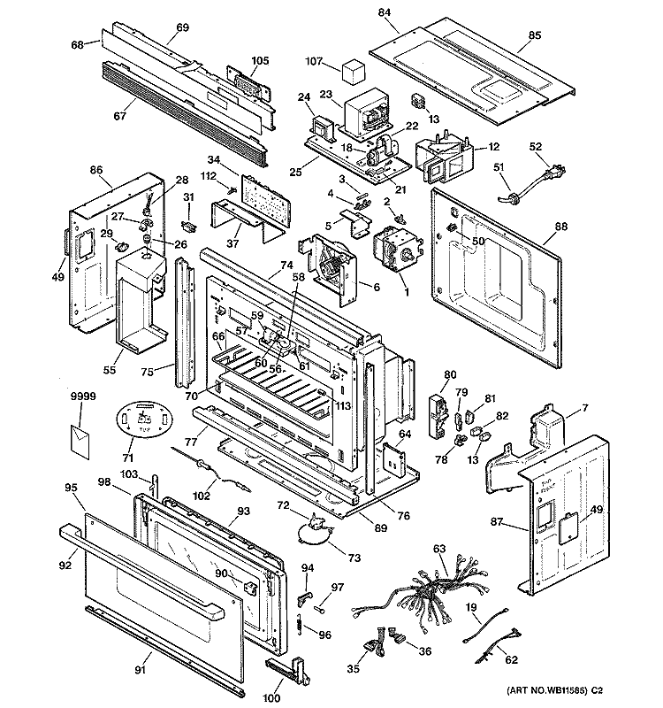 MICROWAVE Diagram and Parts List for ZMW2000W01  General Electric Microwave