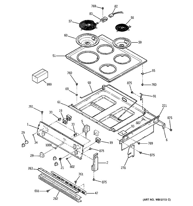 CONTROL PANEL & COOKTOP Diagram and Parts List for JMS08BD2CT  General Electric Range