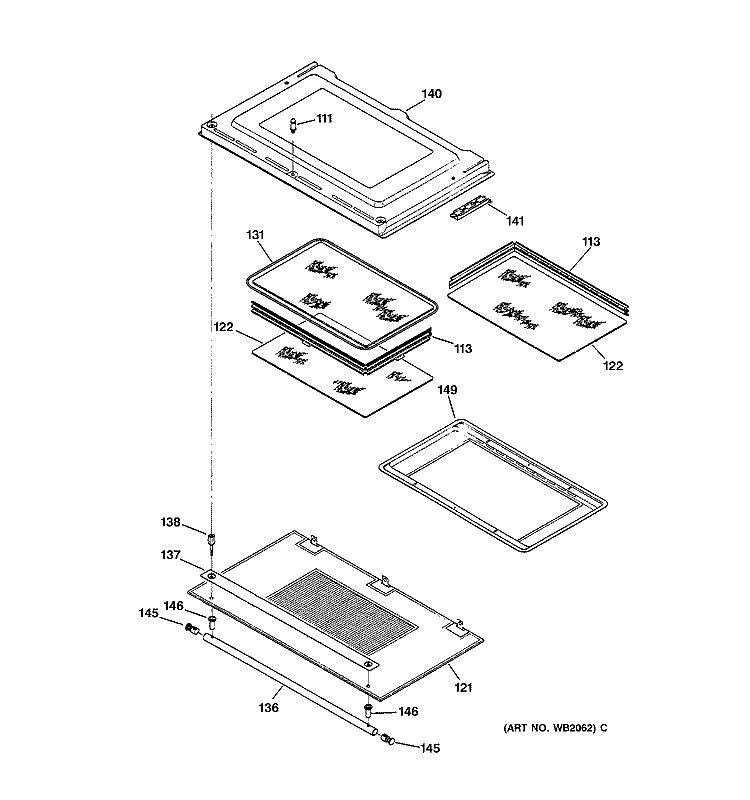 DOOR Diagram and Parts List for ZET837WYWW  General Electric Wall Oven