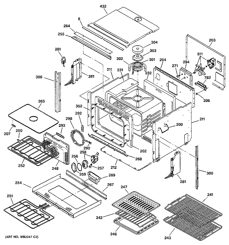BODY PARTS Diagram and Parts List for ZET837SBSS  General Electric Wall Oven