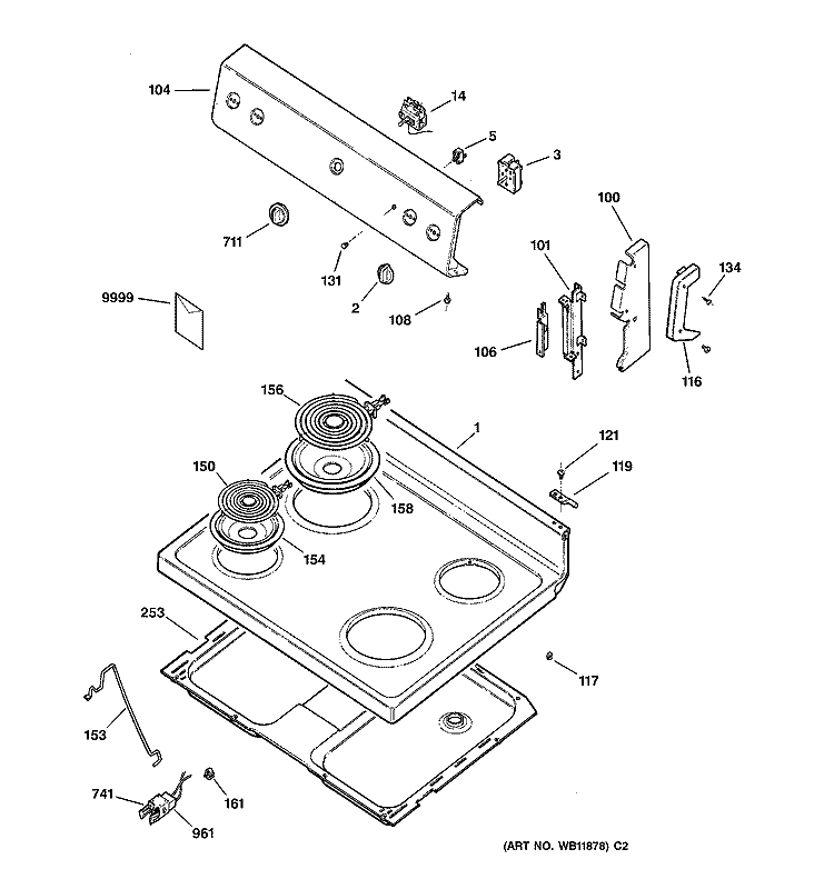 CONTROL PANEL & COOKTOP Diagram and Parts List for JBS03C2WH  General Electric Range