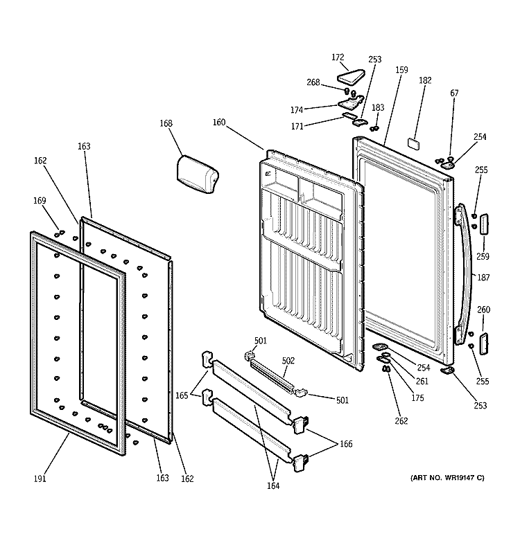 FRESH FOOD DOOR Diagram and Parts List for GBS18HBMBWW  General Electric Refrigerator