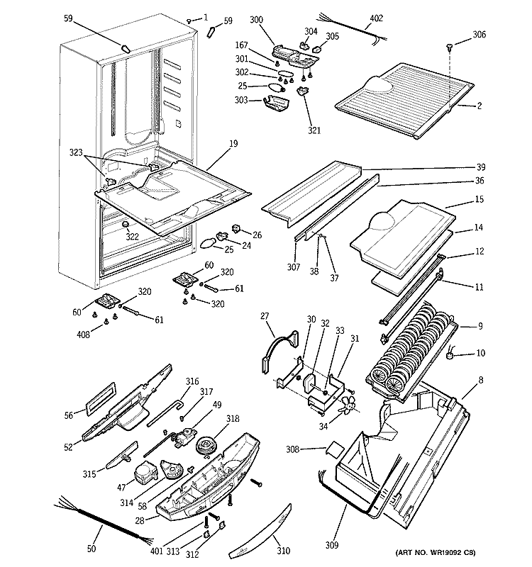 CABINET Diagram and Parts List for GBS18KBMBWW  General Electric Refrigerator
