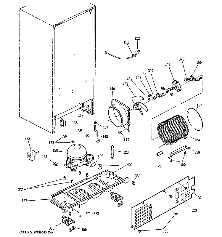 UNIT PARTS Diagram and Parts List for GBS18KBMBWW  General Electric Refrigerator