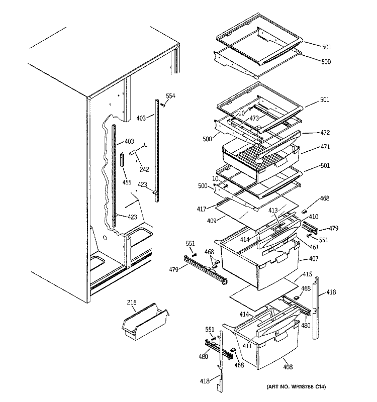 FRESH FOOD SHELVES Diagram and Parts List for GSS22SGMFBS  General Electric Refrigerator