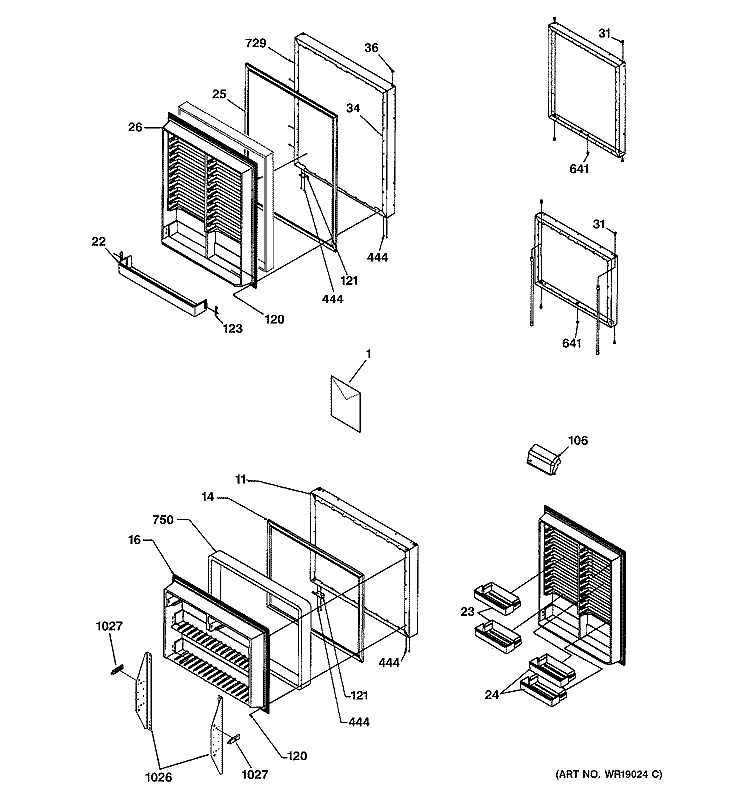 DOOR ASSEMBLIES Diagram and Parts List for PDS21SBMABS  General Electric Refrigerator