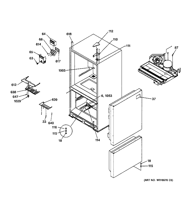 EVAPORATOR & FREEZER CONTROL ASSMEBLIES Diagram and Parts List for PDS21SBMABS  General Electric Refrigerator