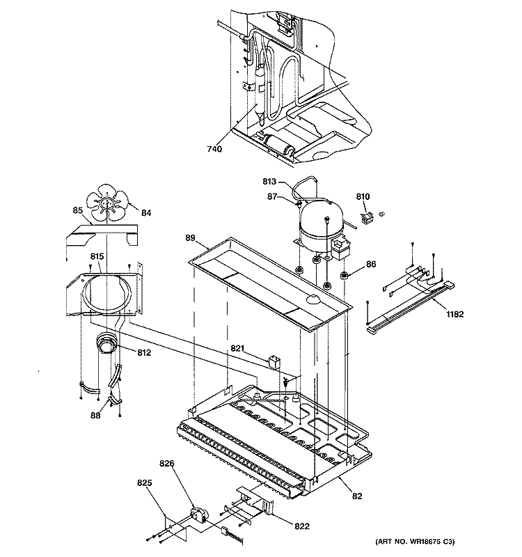 MACHINE COMPARTMENT ASSEMBLY Diagram and Parts List for PDS21SBMABS  General Electric Refrigerator