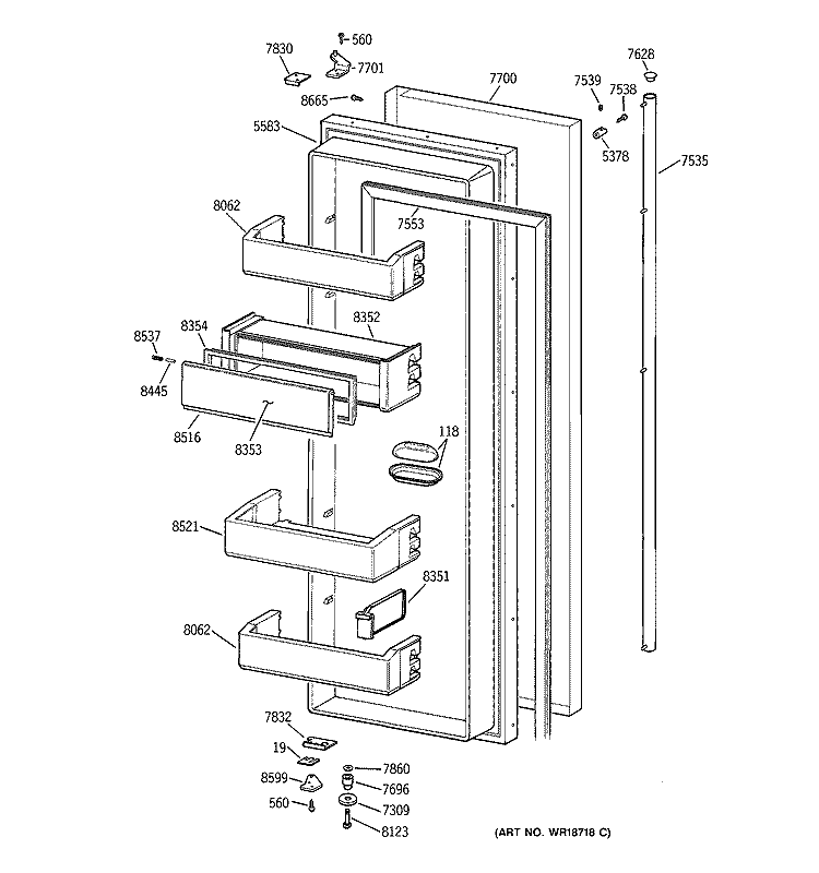 FRESH FOOD DOOR Diagram and Parts List for ZISS36NCASS  General Electric Refrigerator