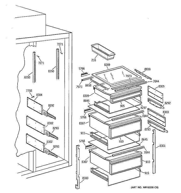 FRESH FOOD SHELVES Diagram and Parts List for ZISS36NCASS  General Electric Refrigerator