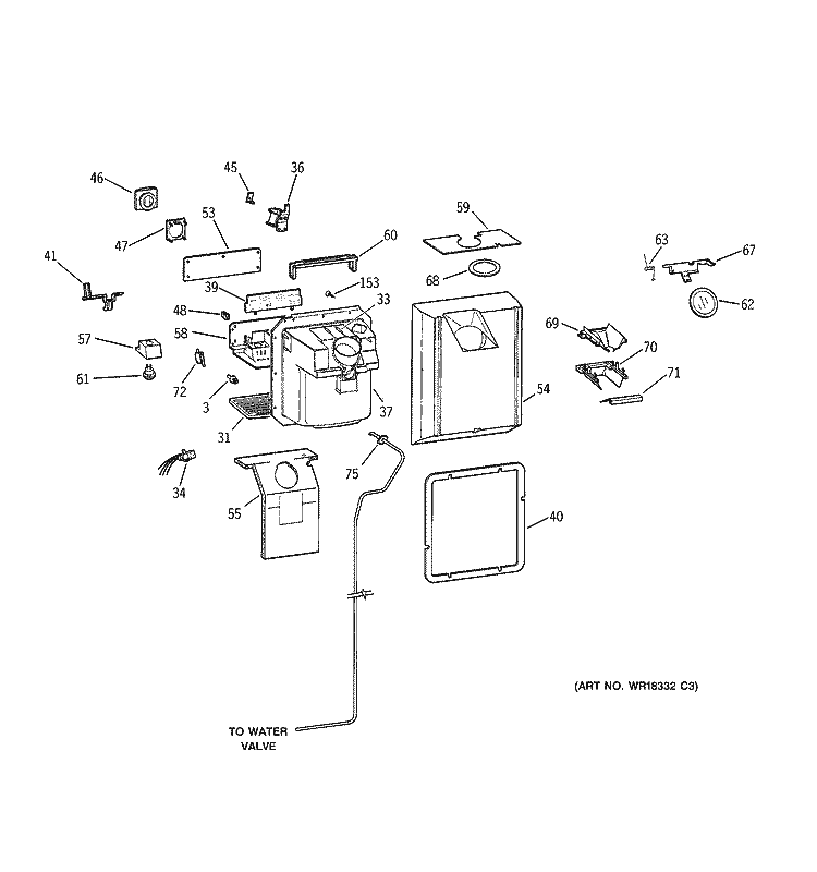 DISPENSER Diagram and Parts List for TNX22PRCBLCC  General Electric Refrigerator