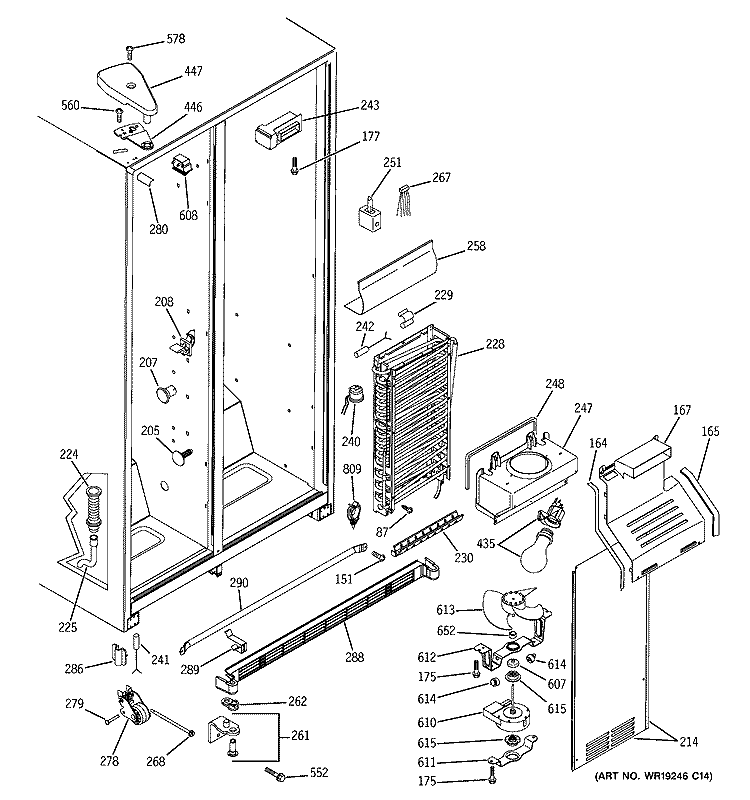 FREEZER SECTION Diagram and Parts List for GSH25SGPASS  General Electric Refrigerator