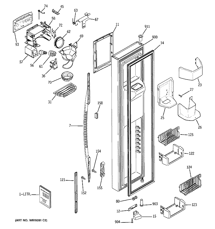 FREEZER DOOR Diagram and Parts List for PSC23NHPAWW  General Electric Refrigerator