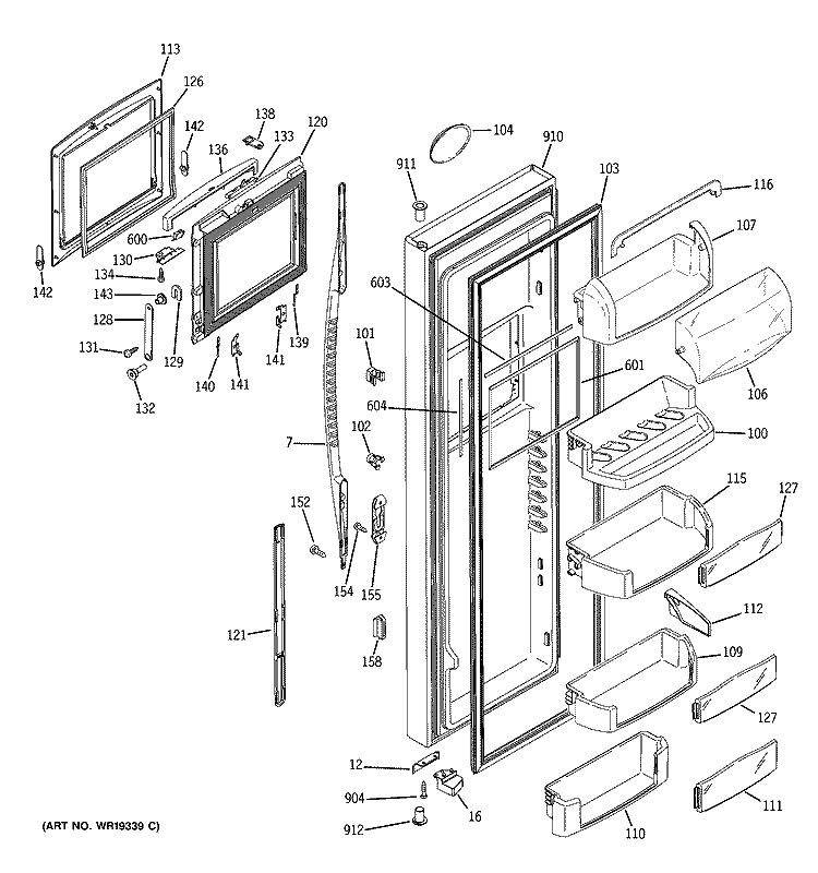 FRESH FOOD DOOR Diagram and Parts List for PSC23NHPAWW  General Electric Refrigerator