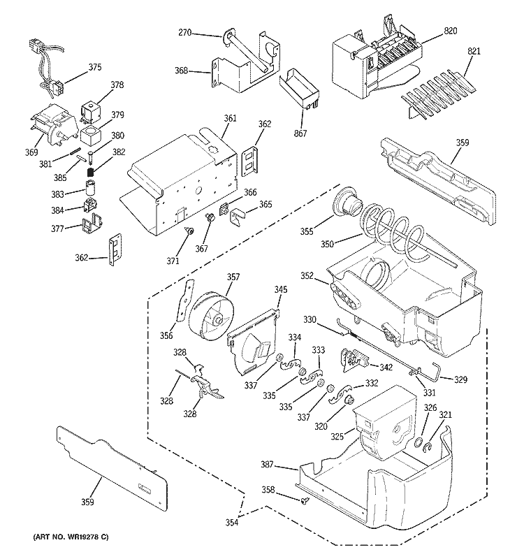ICE MAKER & DISPENSER Diagram and Parts List for PSH23NGPAWW  General Electric Refrigerator